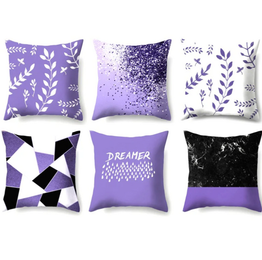 Purple Geometric Cushion Covers Pack of 6